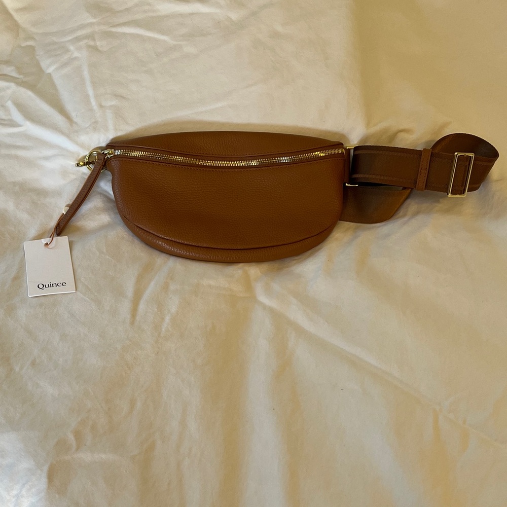 Quince Italian Pebbled Leather Sling Bag Cognac